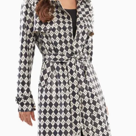 Jackets & Blazers - Black & White Geo Trench Coat